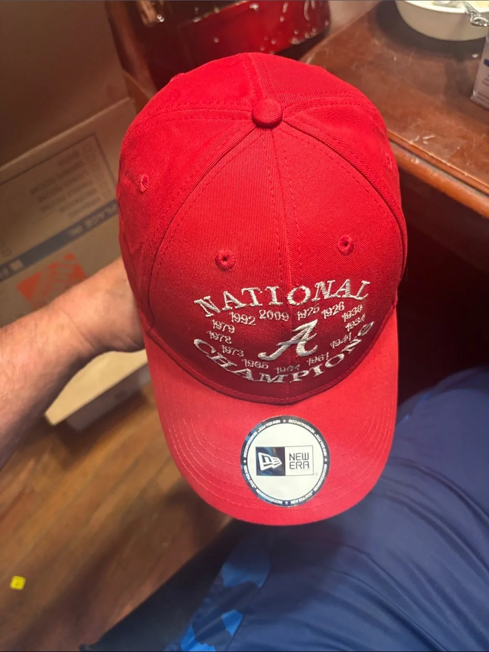 New Era Red 'National Champions' football Cap with White Embroidery